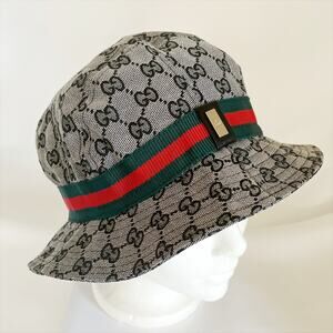 GUCCI Vintage Monogram Bucket Hat with Red Green Band UNISEX